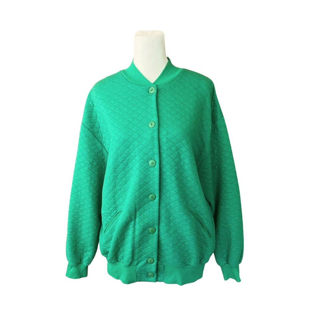 Vtg 80s Diamond Lattice Quilted Cardigan M Green Whimsical Grannycore Eclectic